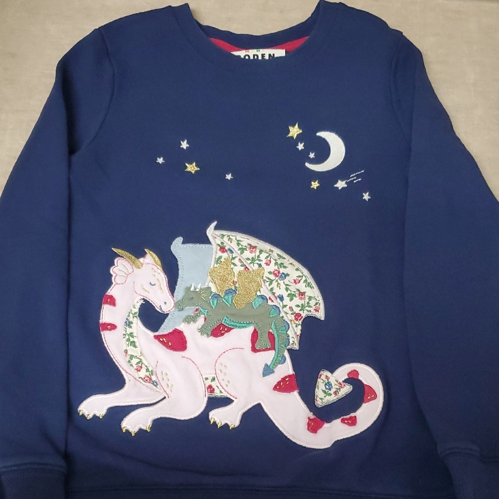 Mini Boden Blue Sweatshirt with Dragon Design